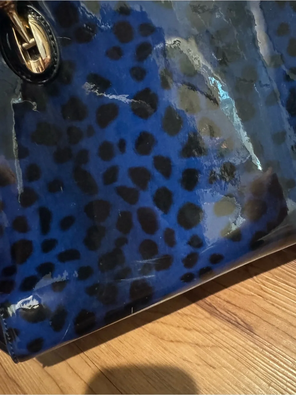 Blue Leopard Patent Satchel Handbag